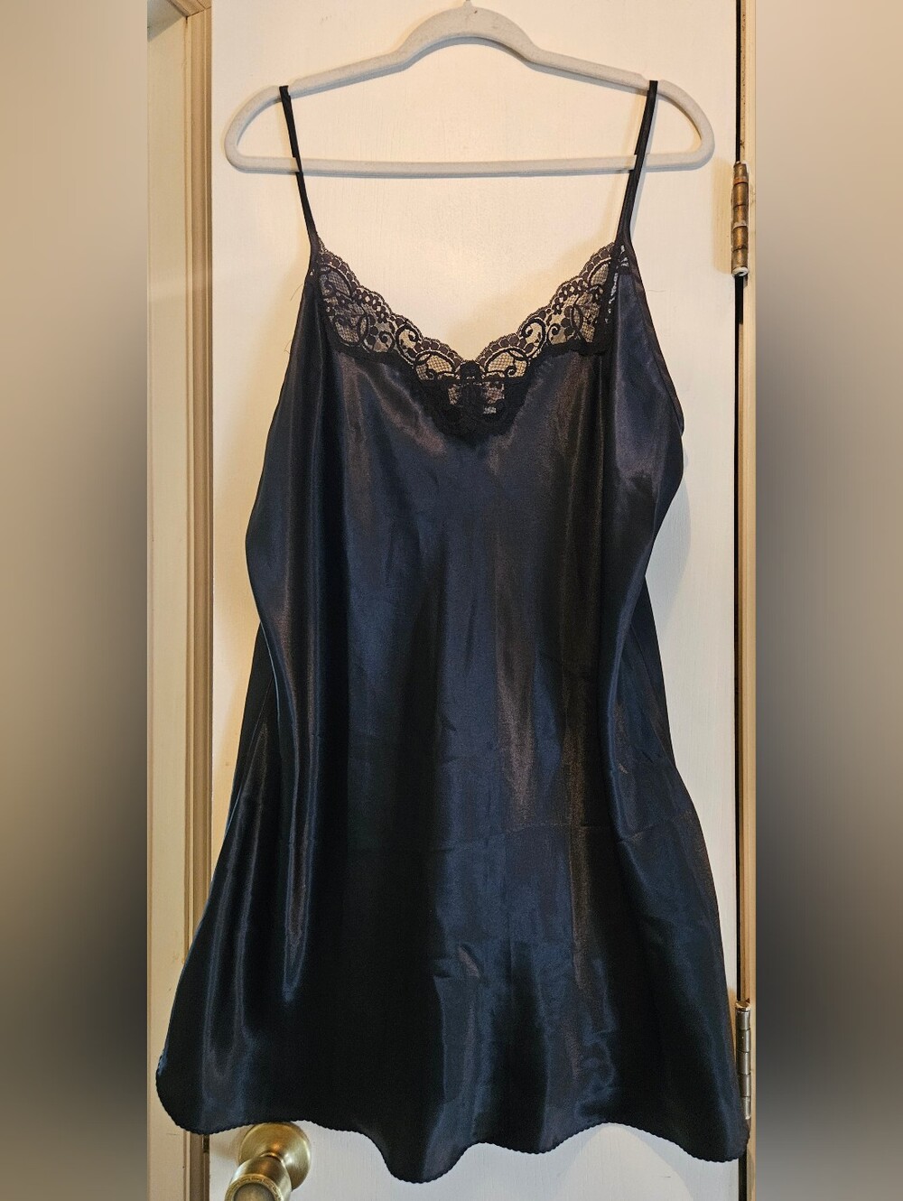 Vintage 90s California Dynasty Black Satin Lace Chemise Nightgown 2X